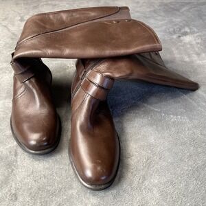 Bussola‎ Style Boots Womens 40 Brown Leather Tall Buckle Zip Riding Winter Boot